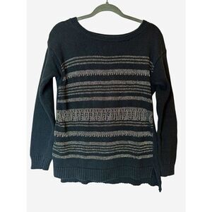 ROCK & REPUBLIC Women's Black Gold Shining Striped Retro Sweater Sz Medium